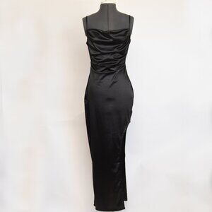 Forever 21 Black Satin Slip Dress Medium Side Slit Prom Wedding Guest Gown